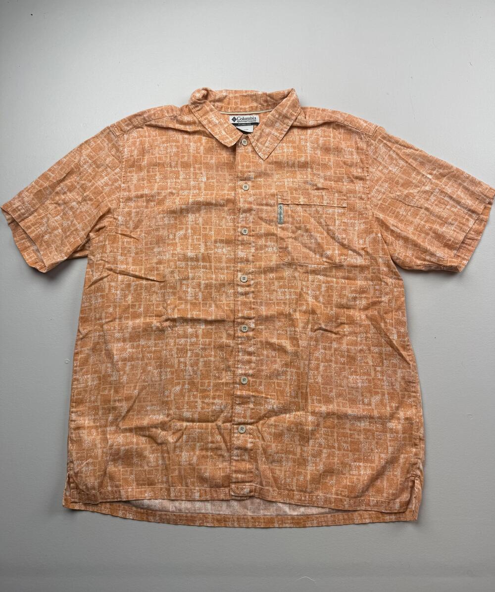 Columbia Shirt Mens XL Orange Geometric Short Sleeve Button Up Casual Outdoor